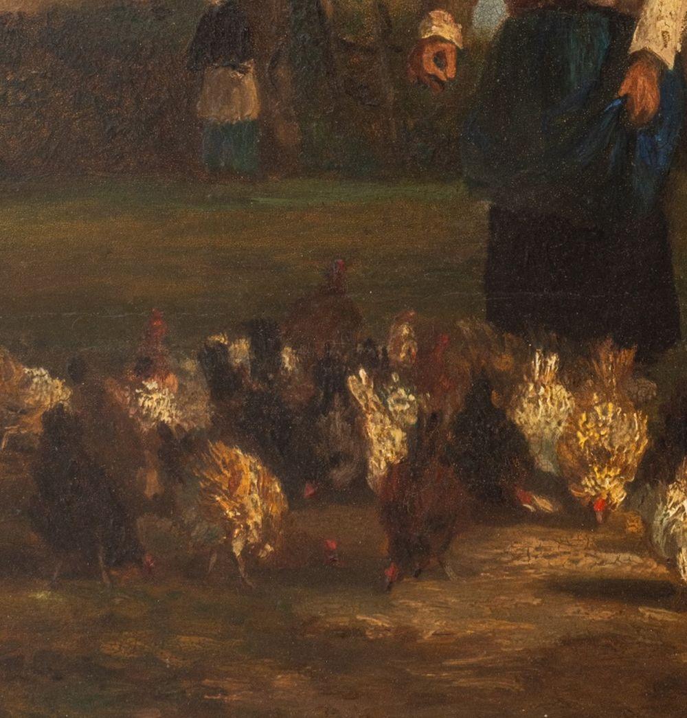 Dutch School, Feeding the Chickens, Oil on Board, 19th century, unsigned, giltwood frame. Image: 12