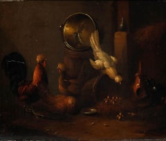 Dutch School Fine Mid 19th Century Oil - In the Chicken Coop