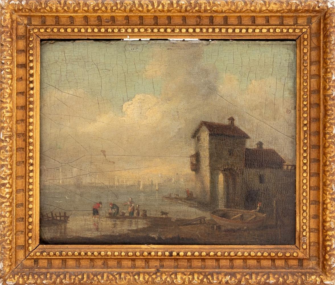 Paar Fischer-Szenen der niederländischen Schule, Öl auf Tafel, Öl – Painting von Unknown