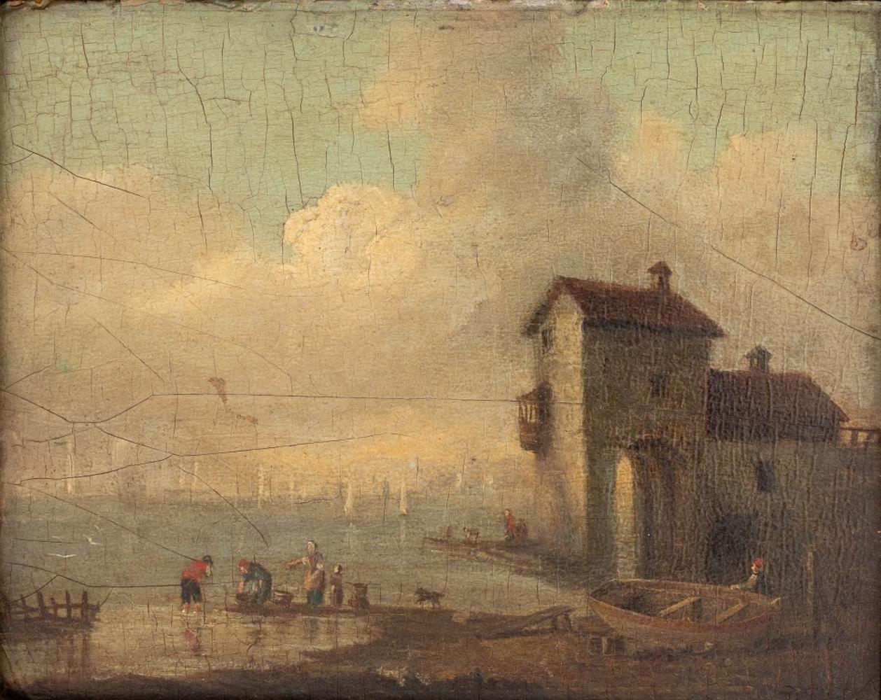 Paar Fischer-Szenen der niederländischen Schule, Öl auf Tafel, Öl (Niederländische Schule), Painting, von Unknown