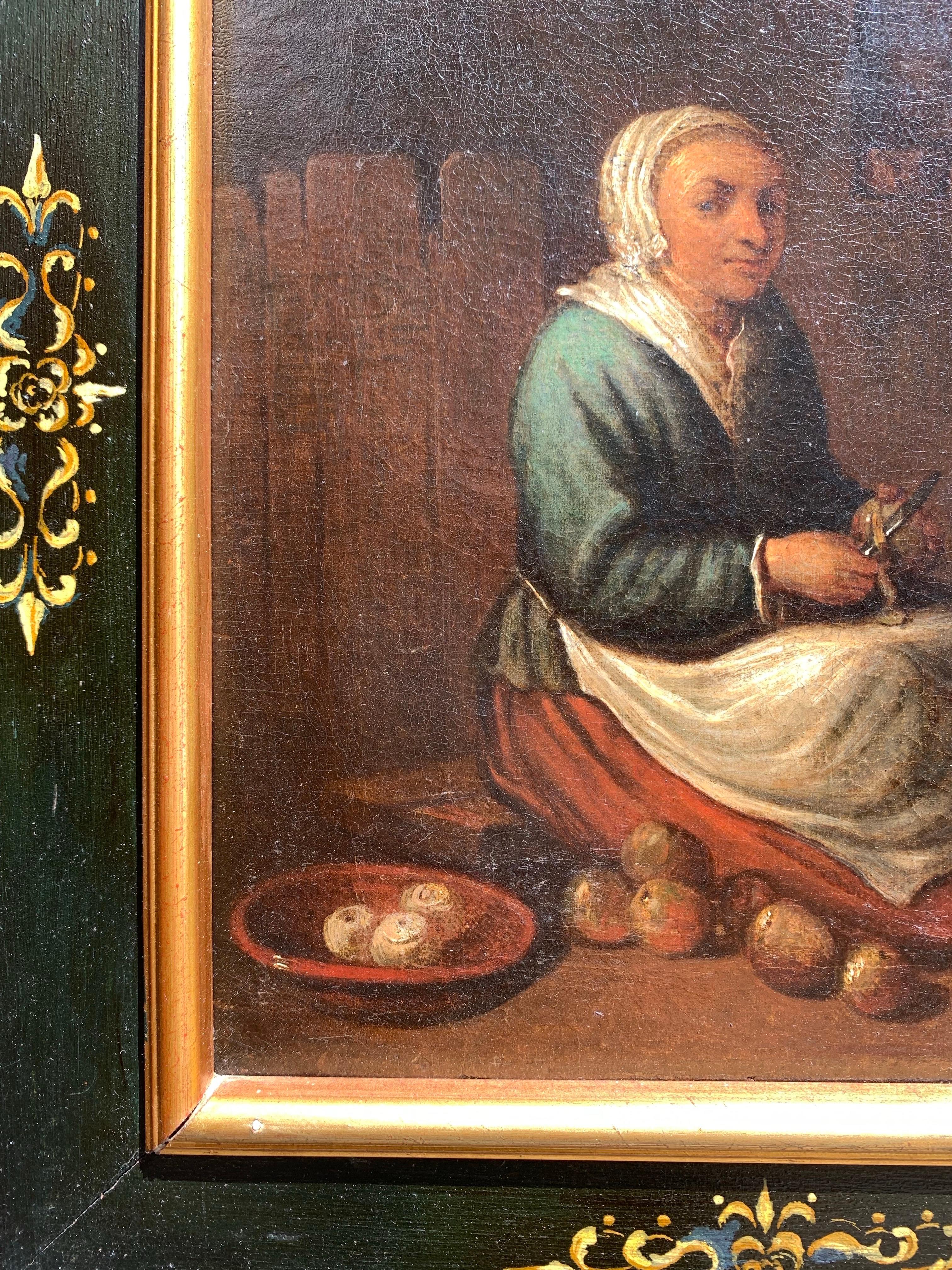 École hollandaise, fin XVIIe - début XVIIIe siècle Scène avec un cuisinier épluchant des pommes en vente 2