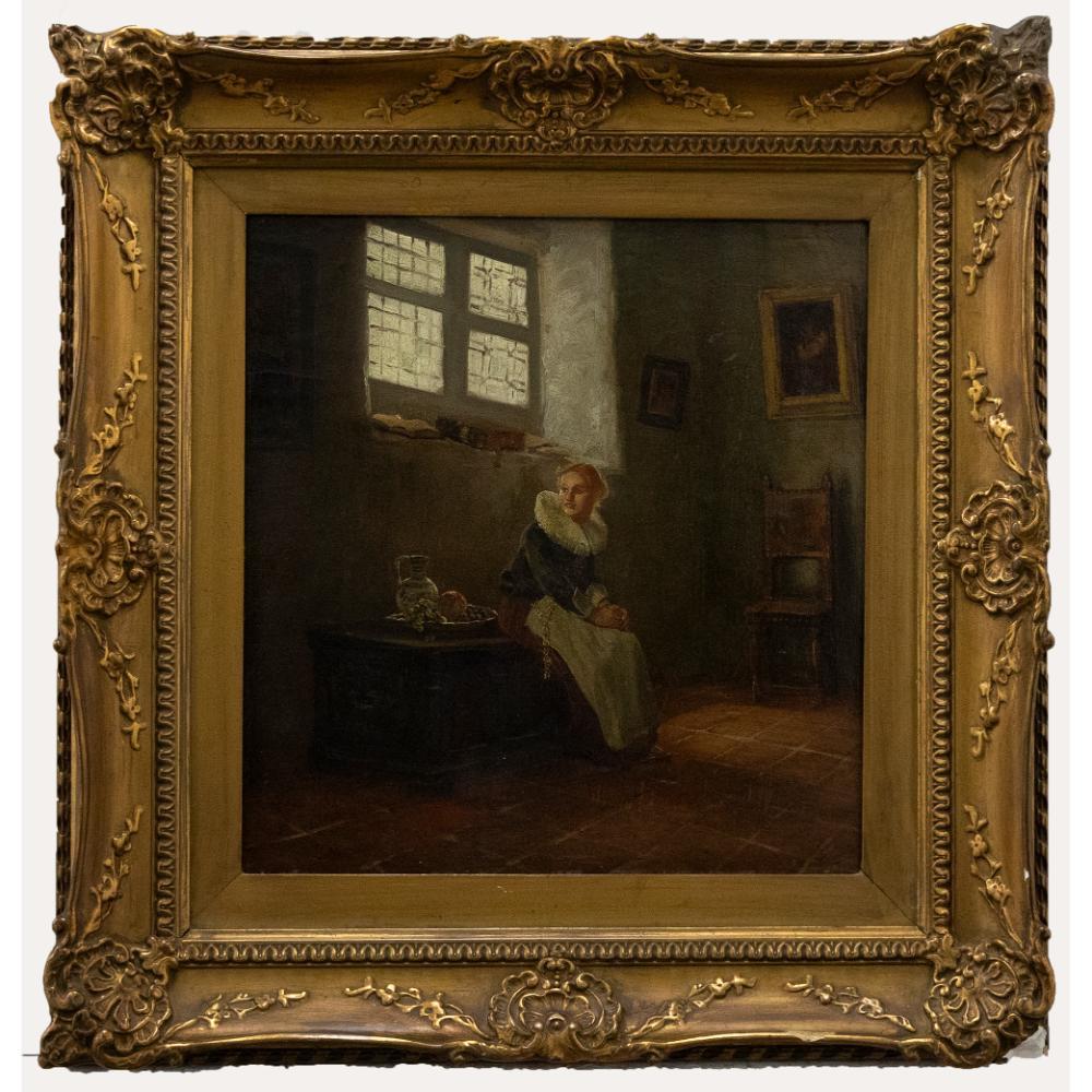Unknown Portrait Painting - Dutch School Late 19th Century Oil - In The Scullery