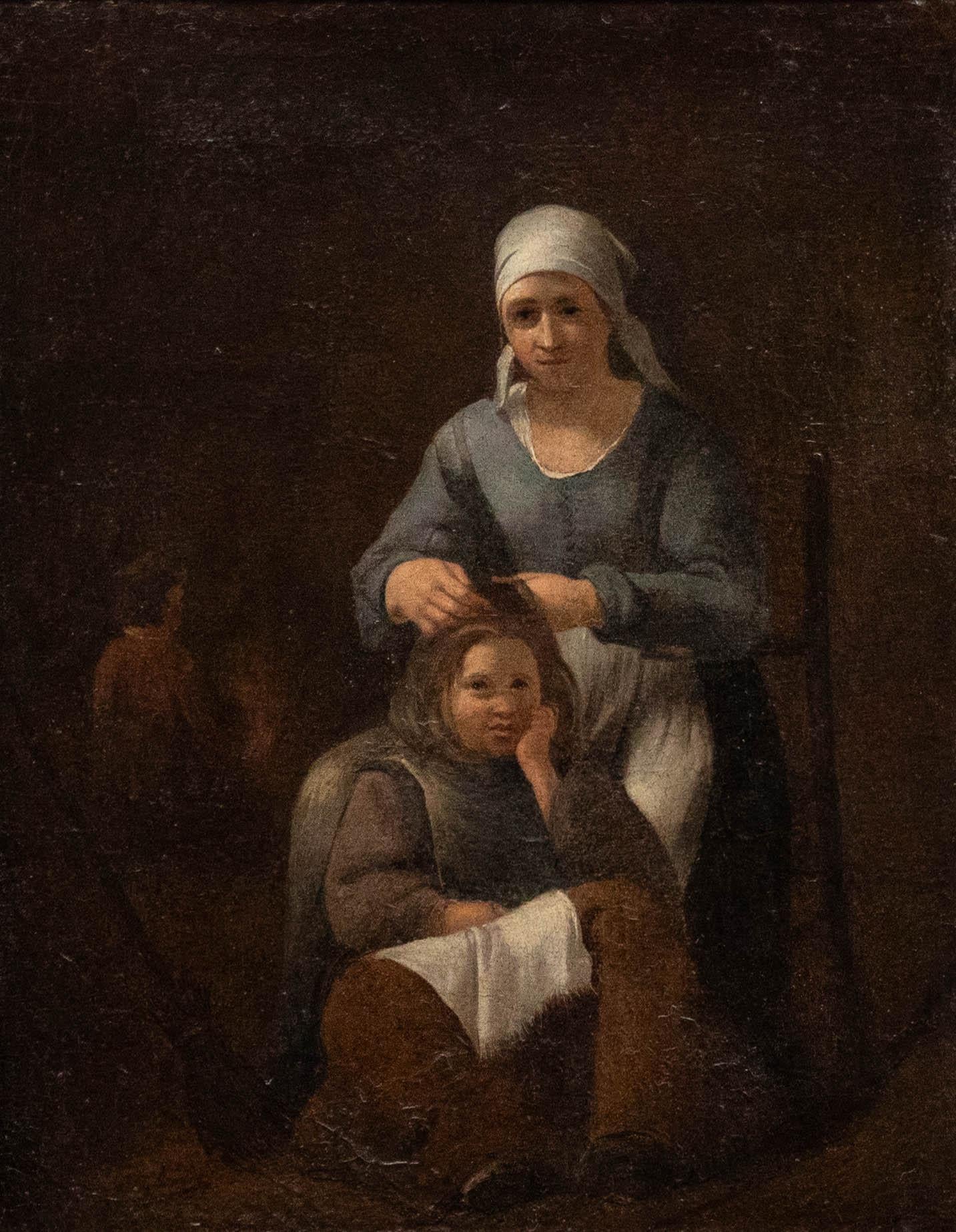 Escuela holandesa  Óleo de finales del siglo XIX - Amor de madre - Painting de Unknown