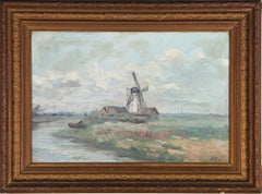 Dutch School Late 19th Century Oil - Windmill by the River