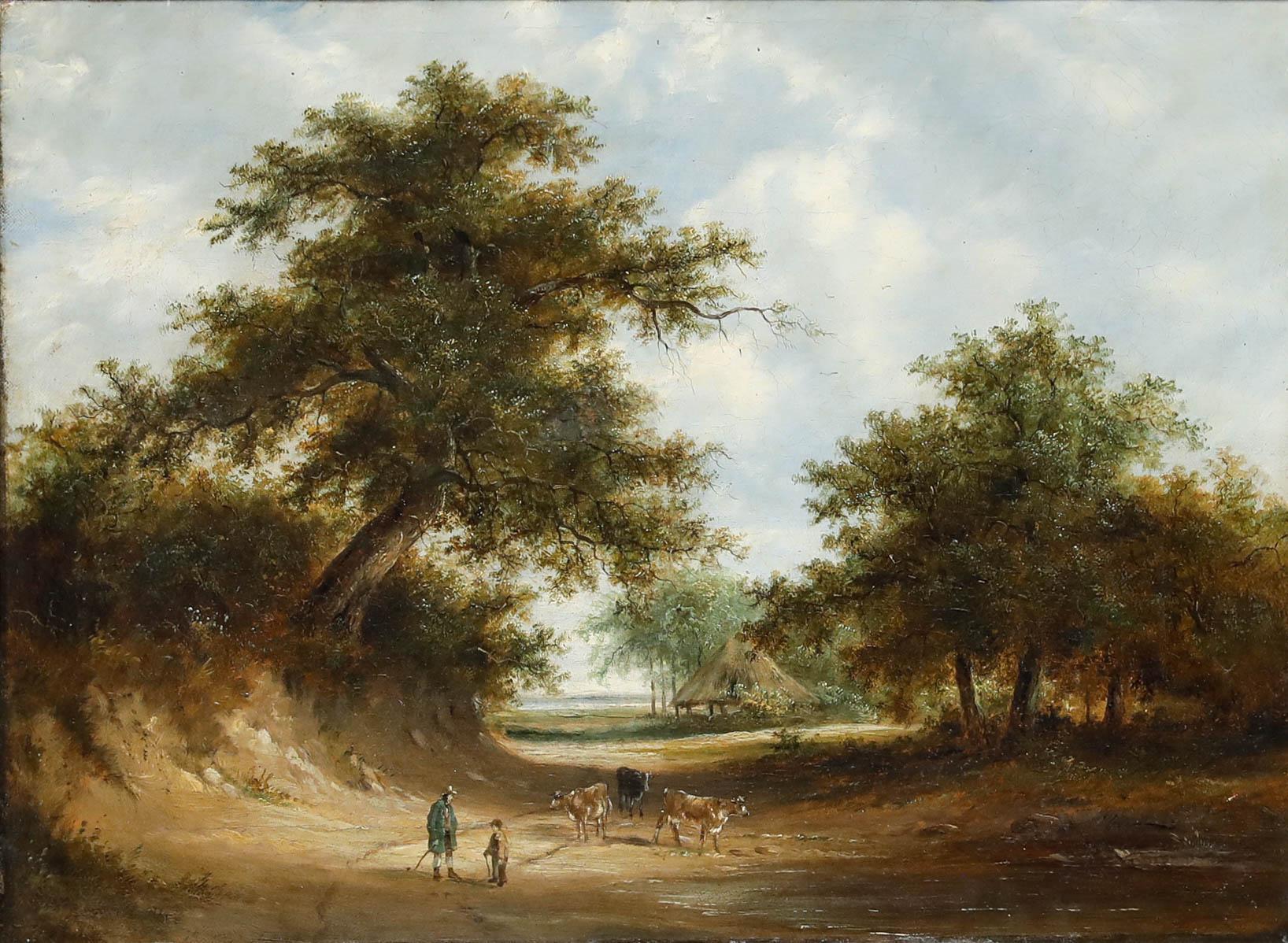 Dutch School Mid 19th Century Oil - Cattle near the Coast - Painting by Unknown