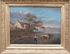 Dutch school 18th century RUYSDAEL oil on wood Landscape Bull river monogram