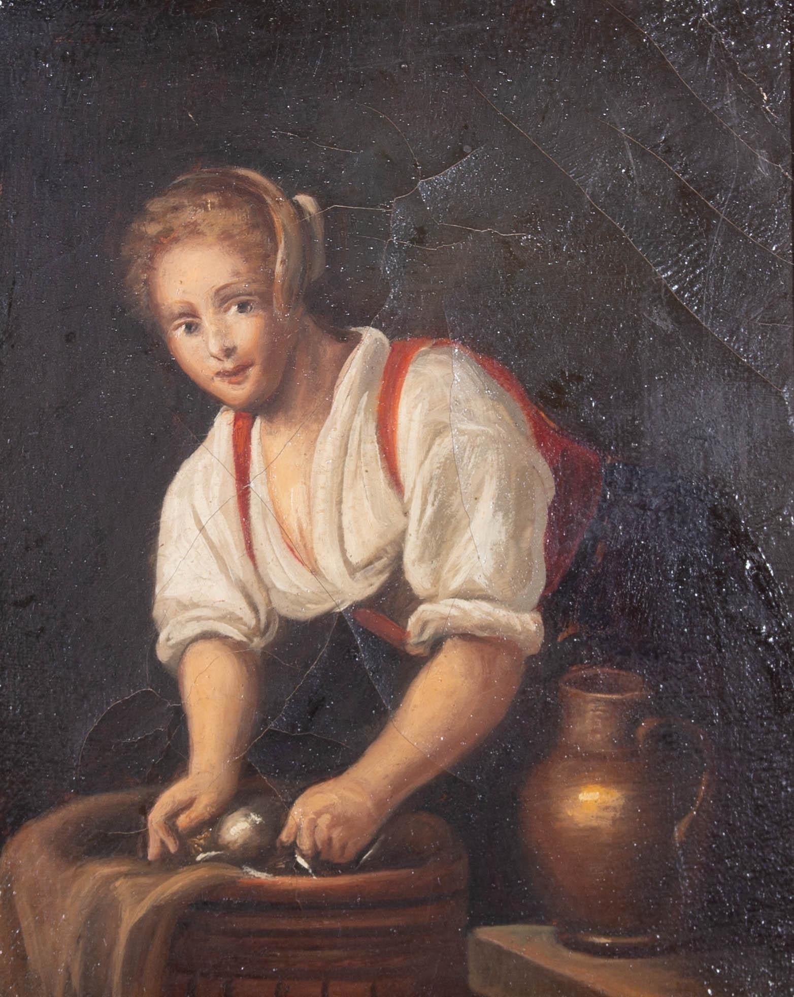 Niederländisches Ölgemälde aus der Mitte des 19. Jahrhunderts – Bauernfrau – Painting von Unknown