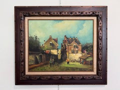 Dutch-Style Village Scene Original Oil Painting on Canvas, Signed  Framed Art