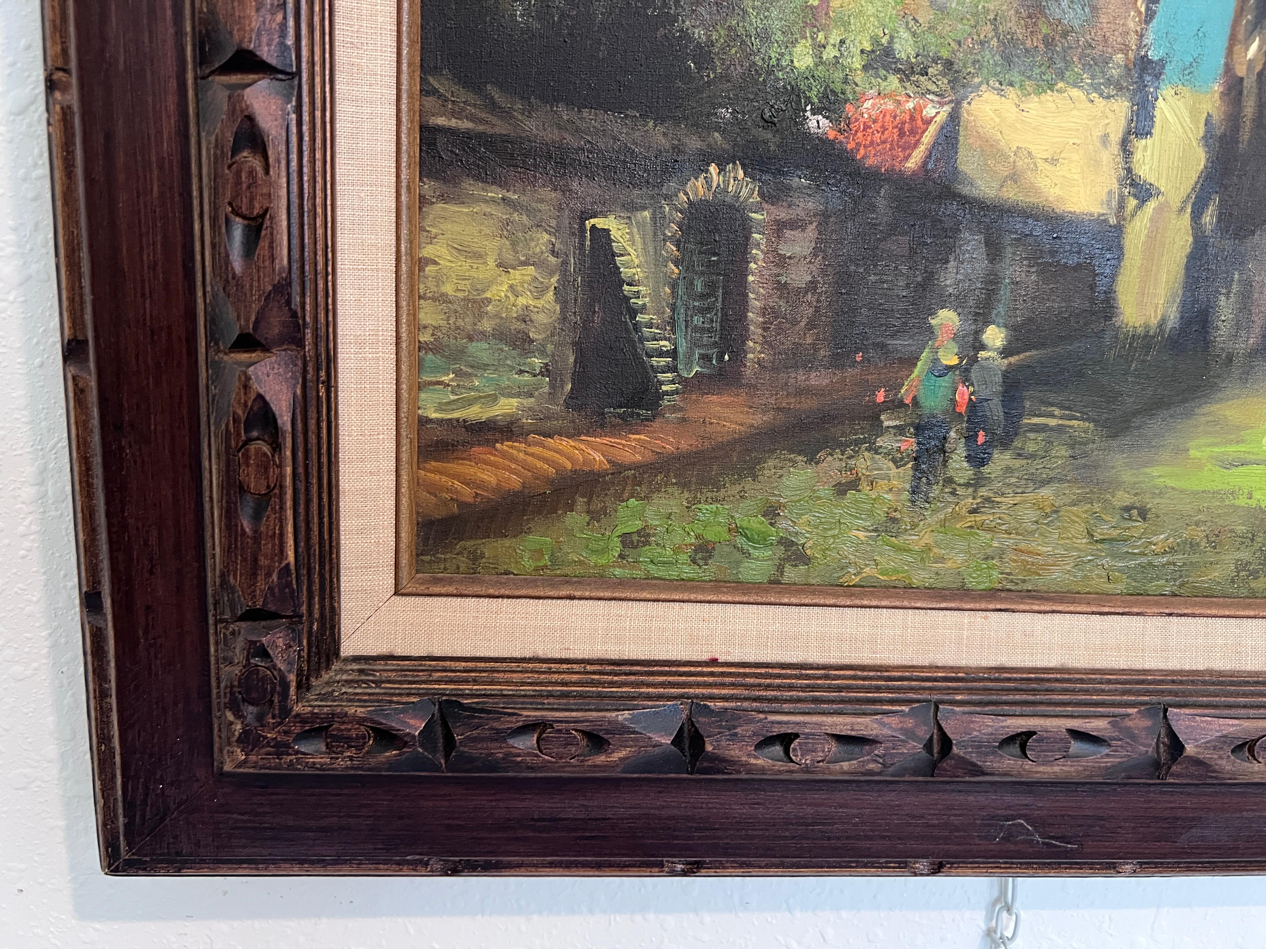 Dutch-Style Village Scene Original Oil Painting on Canvas, Signed  Framed Art For Sale 1