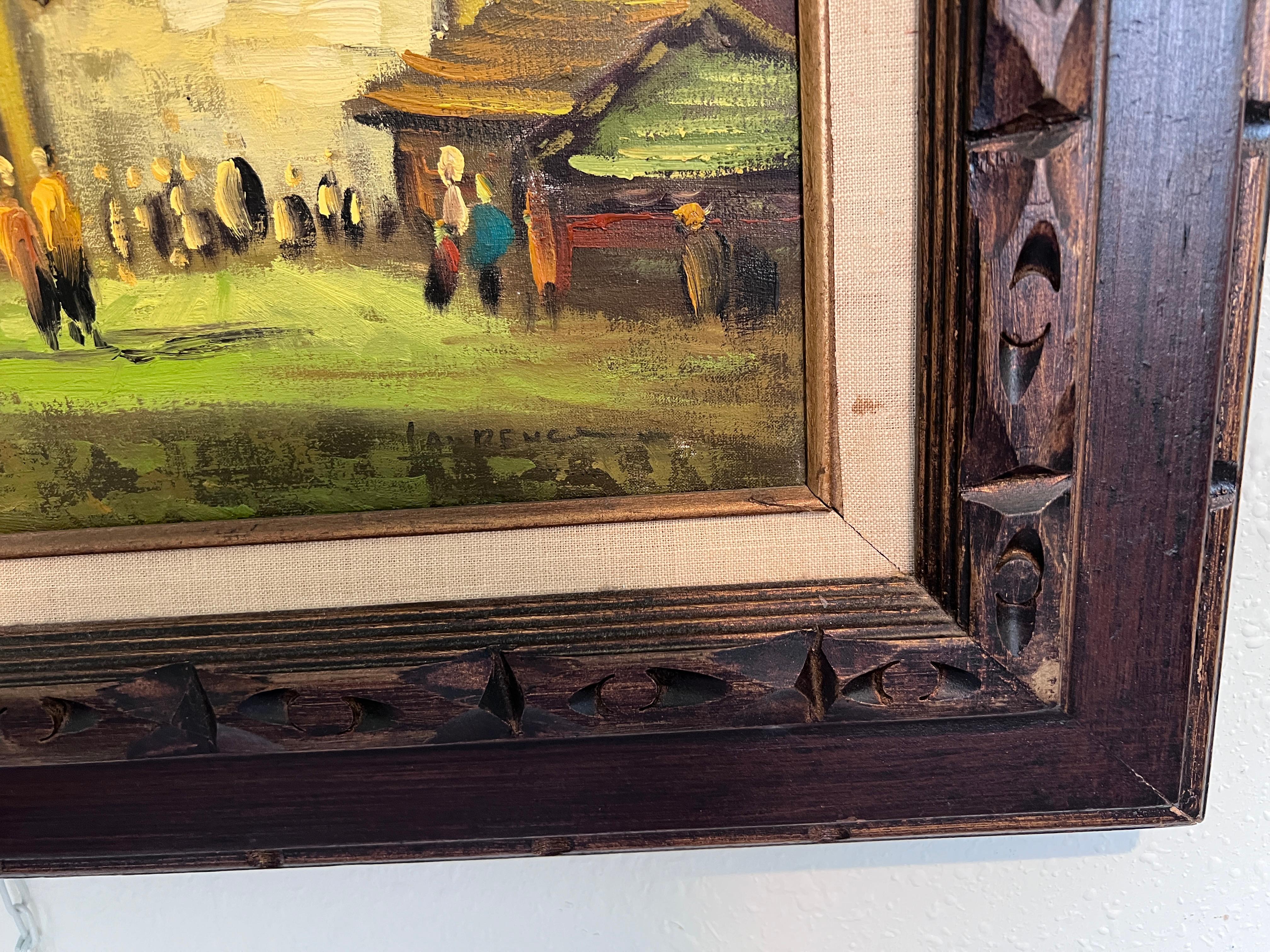 Dutch-Style Village Scene Original Oil Painting on Canvas, Signed  Framed Art For Sale 4