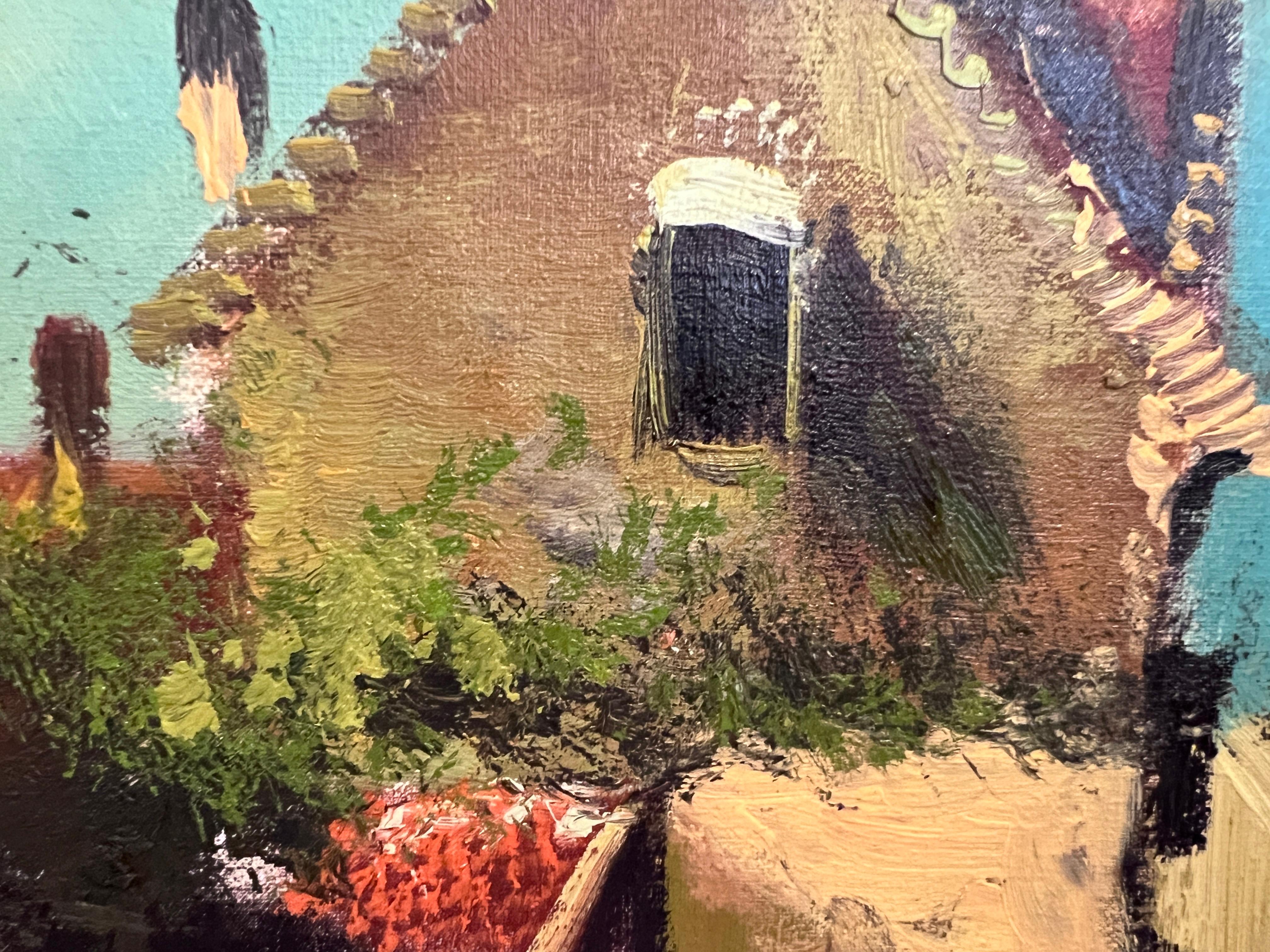 Dutch-Style Village Scene Original Oil Painting on Canvas, Signed  Framed Art For Sale 6