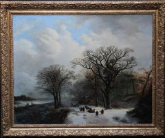 Antique Dutch Winter Landscape - 19th century Dutch art 1848 landscape oil painting 