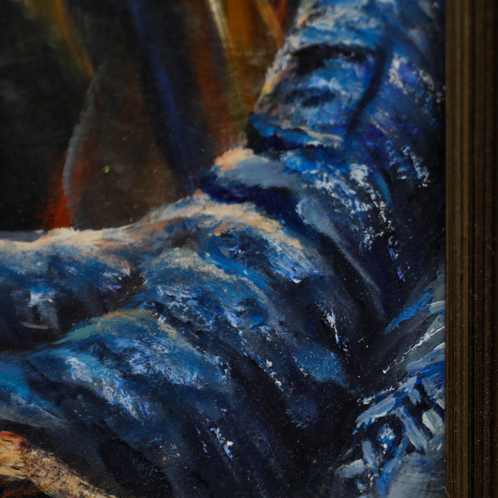 Signed with initials to the lower right. Presented in a contemporary silver gilt frame. Labelled with the artist's biographical information on the verso. On board.