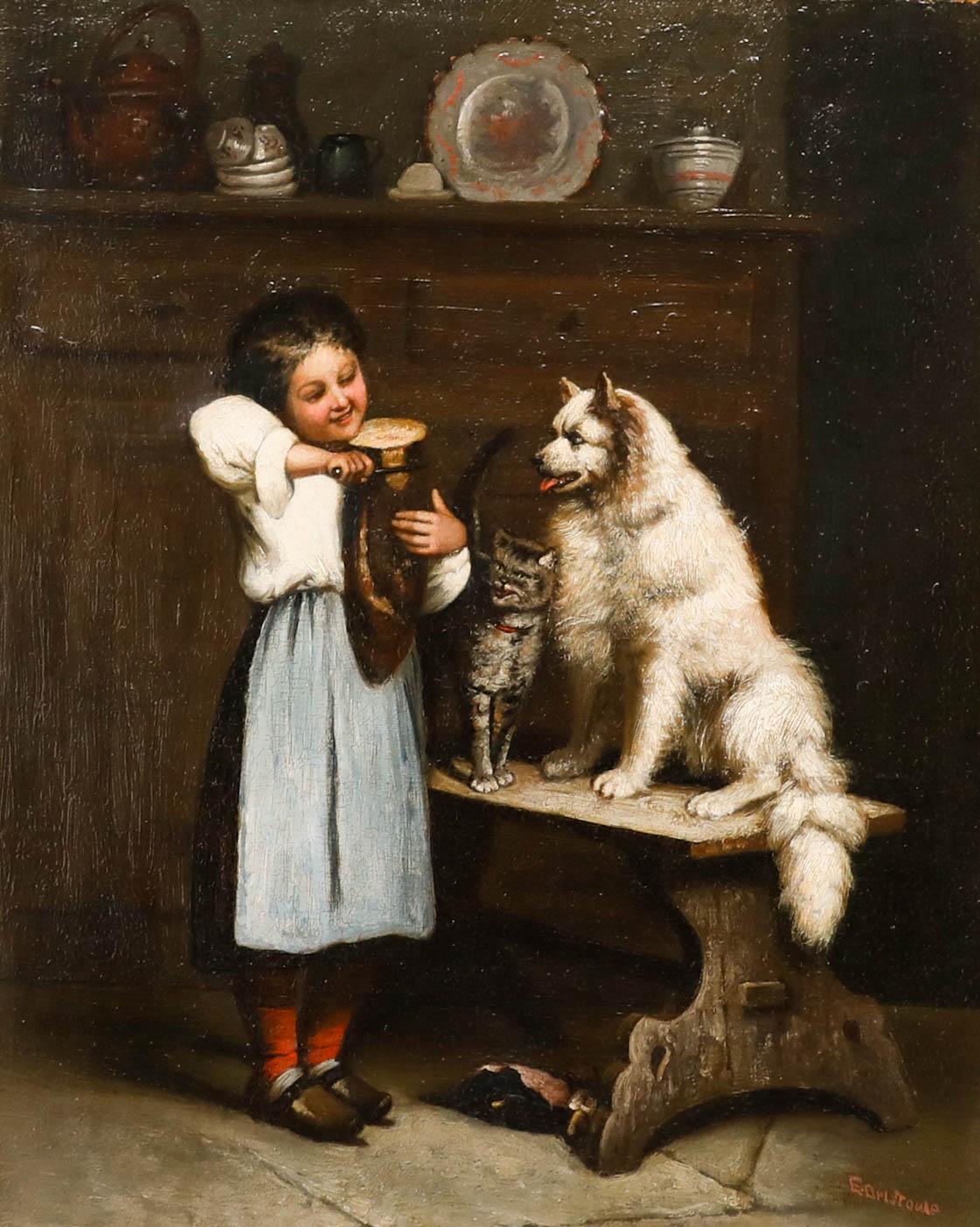 E. Bristowe after Anton Dieffenbach (1831-1914) - Oil, Feeding Time - Painting by Unknown