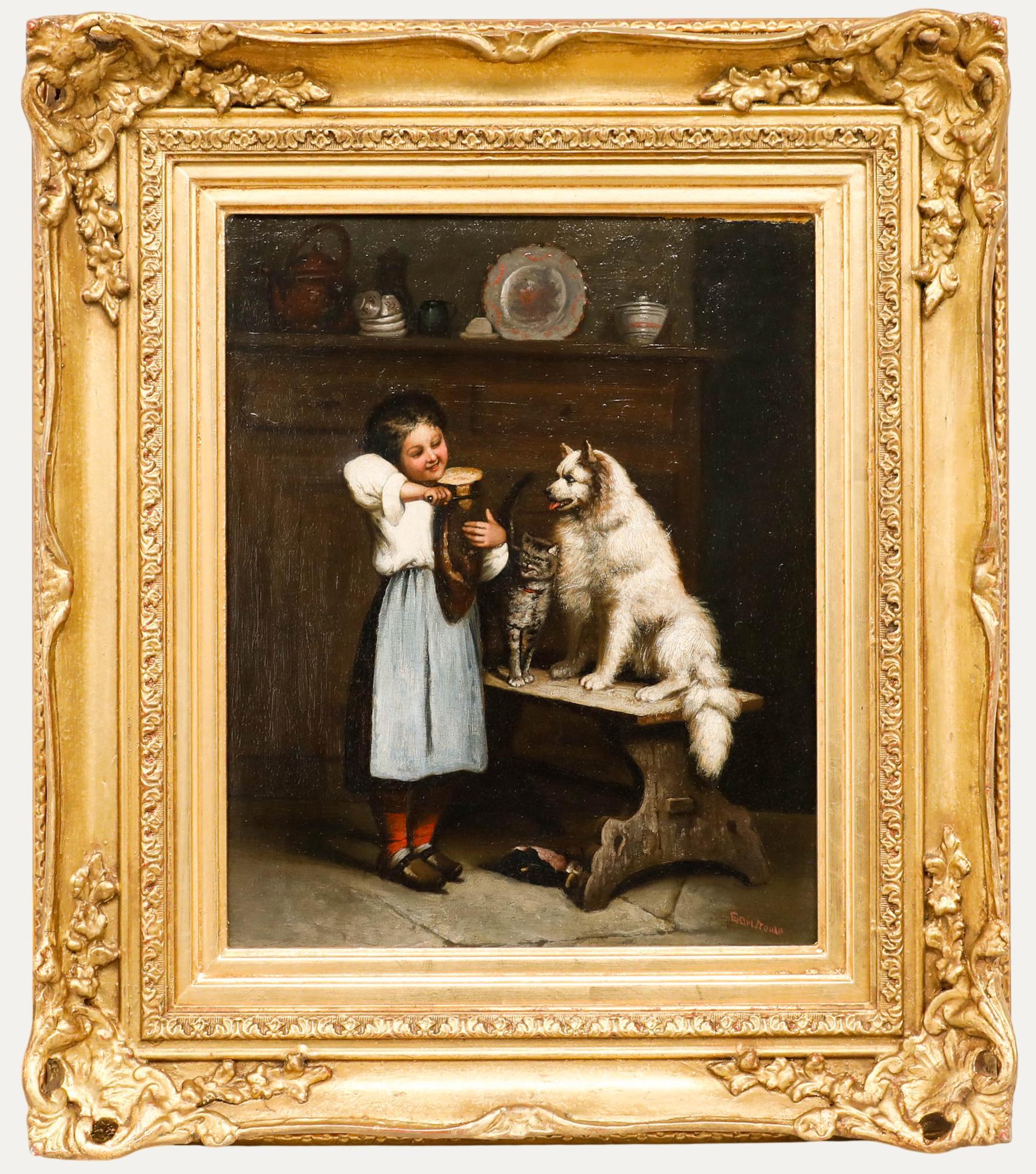 Unknown Figurative Painting - E. Bristowe after Anton Dieffenbach (1831-1914) - Oil, Feeding Time