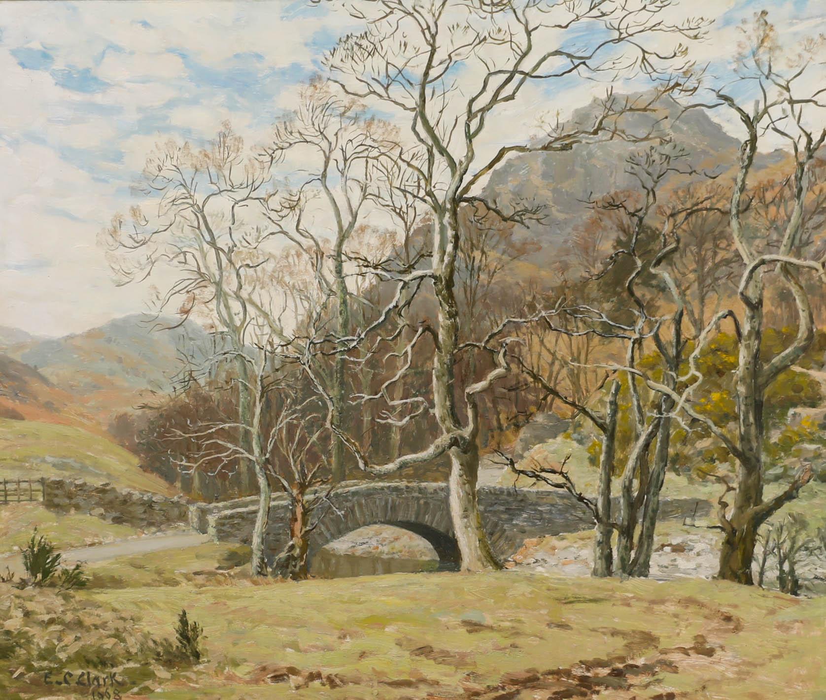 E. C. Clark (né en 1900) - Huile du 20e siècle encadrée, Shepherds Bridge & Ivy Crag - Painting de Unknown