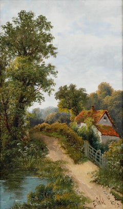 E. Cole - 19th Century Oil, Cottage by the River