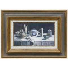 E. Cortes - Framed 20th Century Oil, Still Life with Tableware I