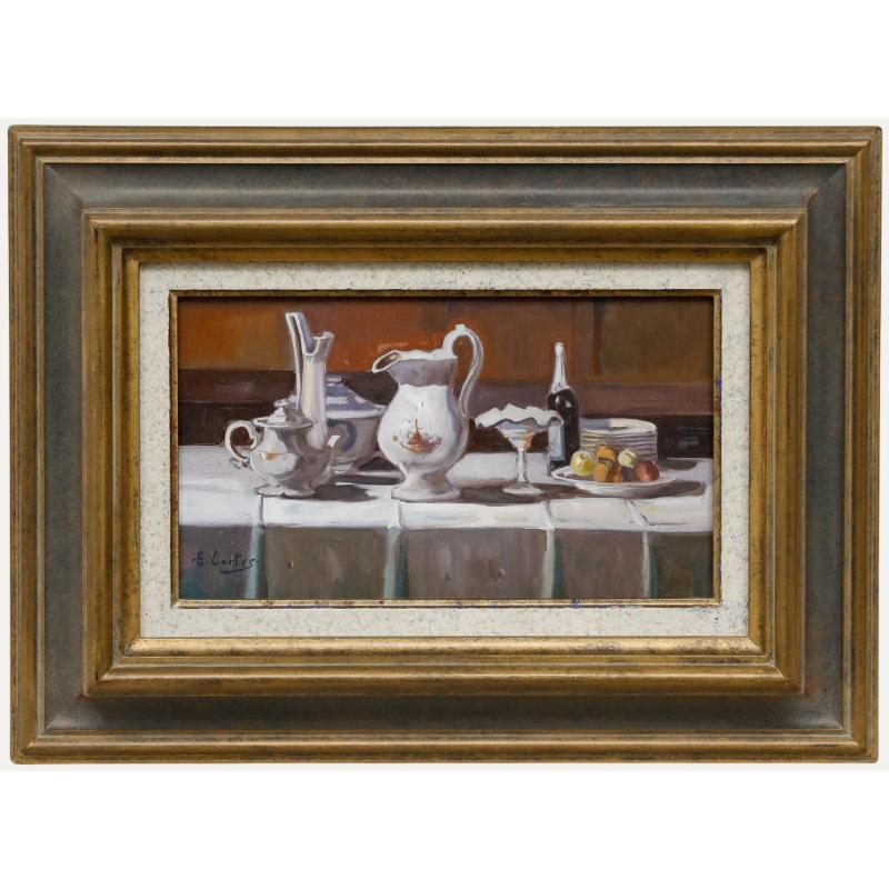 E. Cortes - Framed 20th Century Oil, Still Life with Tableware II