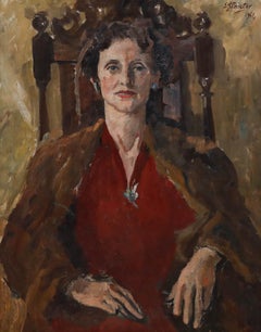 Huile du milieu du 20e siècle encadrée, Lady in Red, E. G. Proctor
