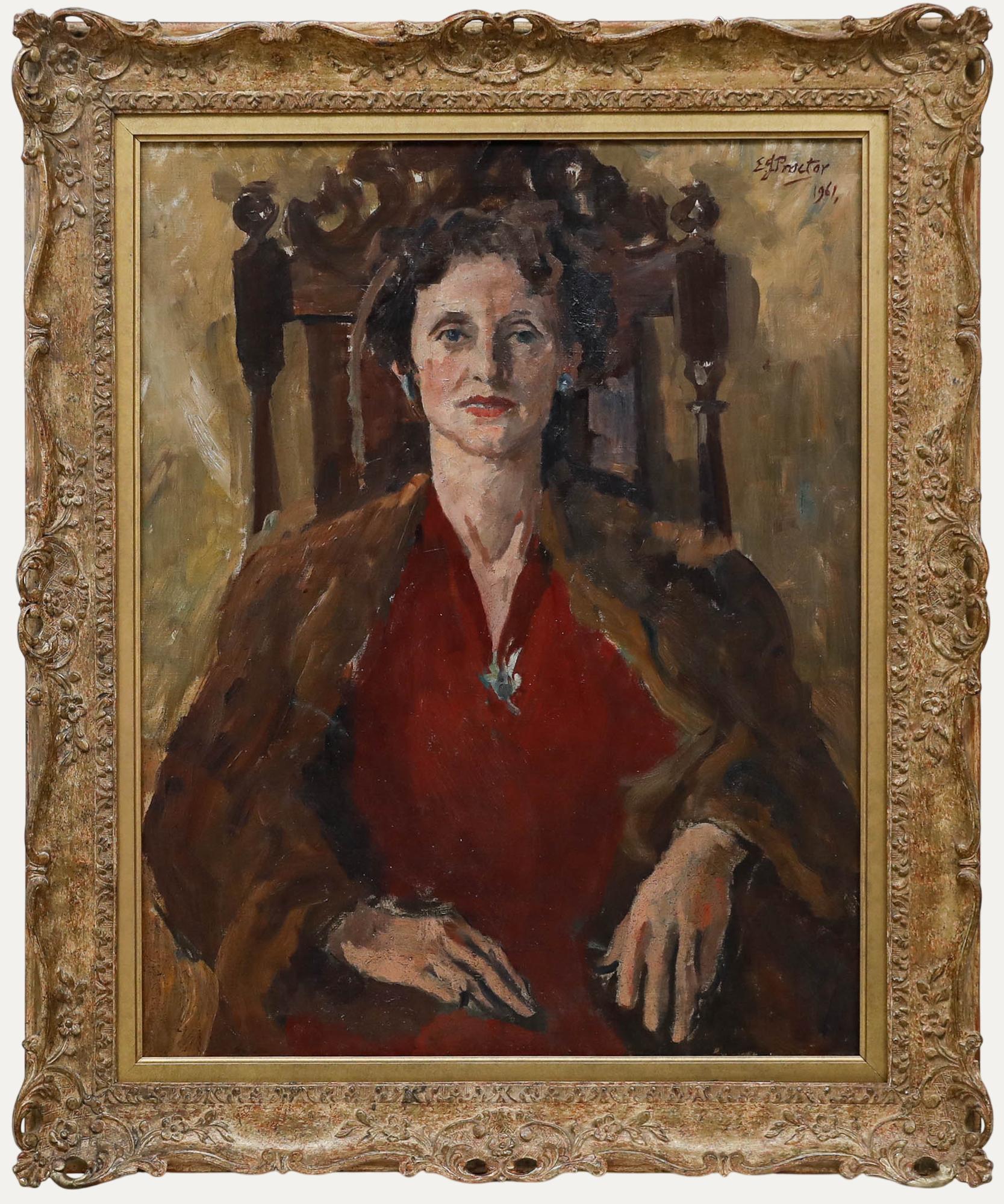 E. G. Proctor - Gerahmtes Öl aus der Mitte des 20. Jahrhunderts, Dame in Rot