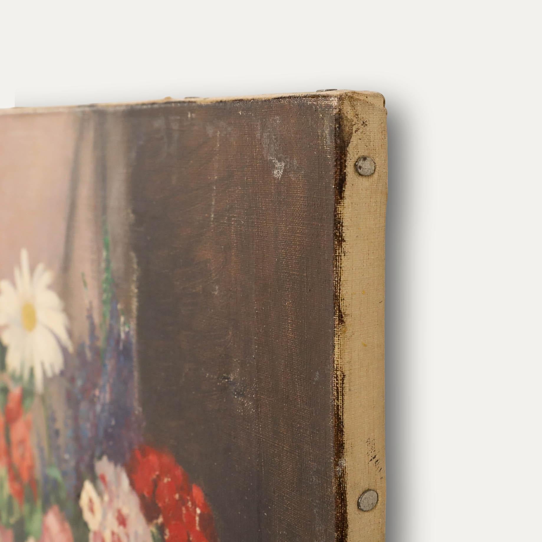 E. H. Mooney - 20. Jahrhundert Öl, Blumen in einer Keramikvase im Angebot 1