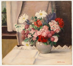 E. H. Mooney - 20. Jahrhundert Öl, Blumen in einer Keramikvase