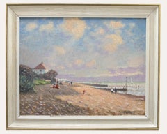 Vintage E .H. Mowforth - Framed 20th Century Oil, Figures at the Beach