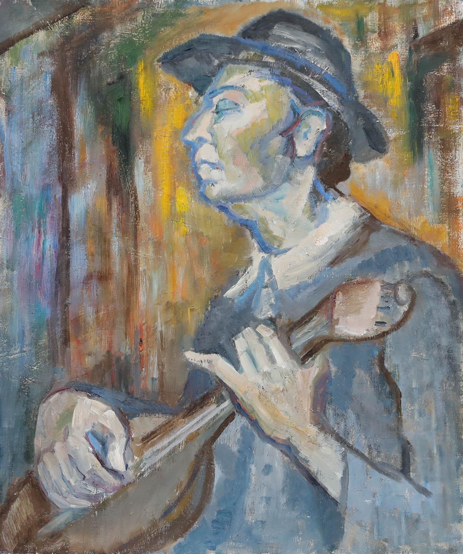 E. Hardy - Mid 20th Century Oil, Gentleman Playing Guitar - Painting by Unknown