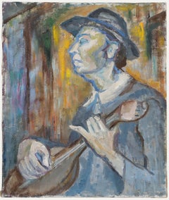 E. Hardy - Mid 20th Century Oil, Gentleman Playing Guitar