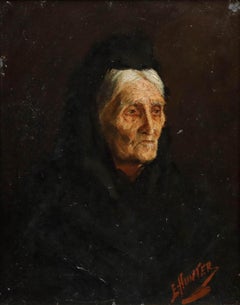 E. Hunter - Late 19th Century Oil, Lady in Mourning