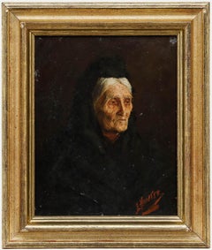 E. Hunter - Fin du 19e siècle Huile, Dame en deuil