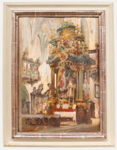 E. Kohn - Mitte 20. Jahrhundert Öl, Church's Interior