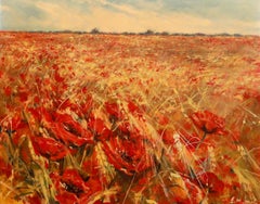 E. M. Jones - Framed 20th Century Oil, Golden Wheat Field with Poppies