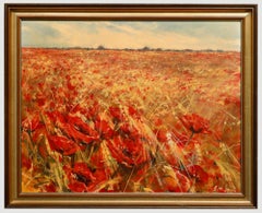 E. M. Jones - Framed 20th Century Oil, Golden Wheat Field with Poppies