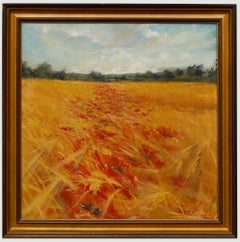 E. M. Jones - Framed 20th Century Oil, Wheat Fields with Poppies