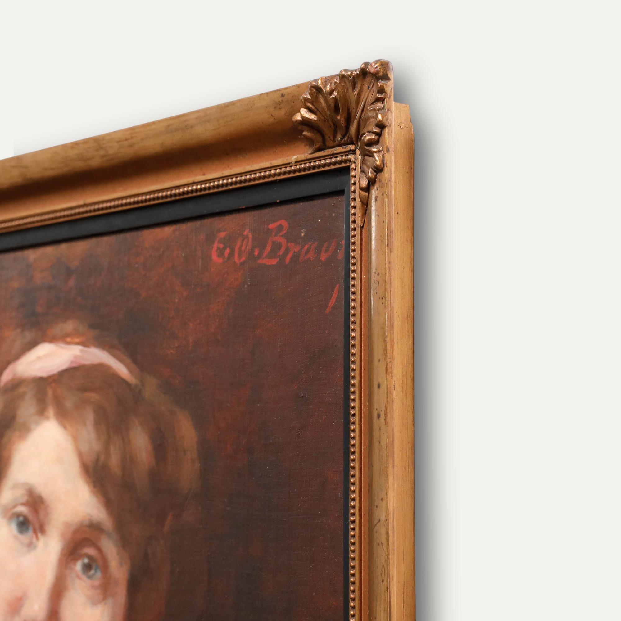 E. O. Braun - German School Principios del siglo XX Óleo, Dama con rosas en venta 1