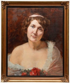 E. O. Braun - German School Principios del siglo XX Óleo, Dama con rosas