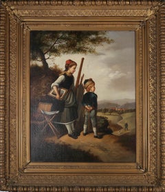 E. R. - Mid 19th Century Oil, Awaiting Father's Return