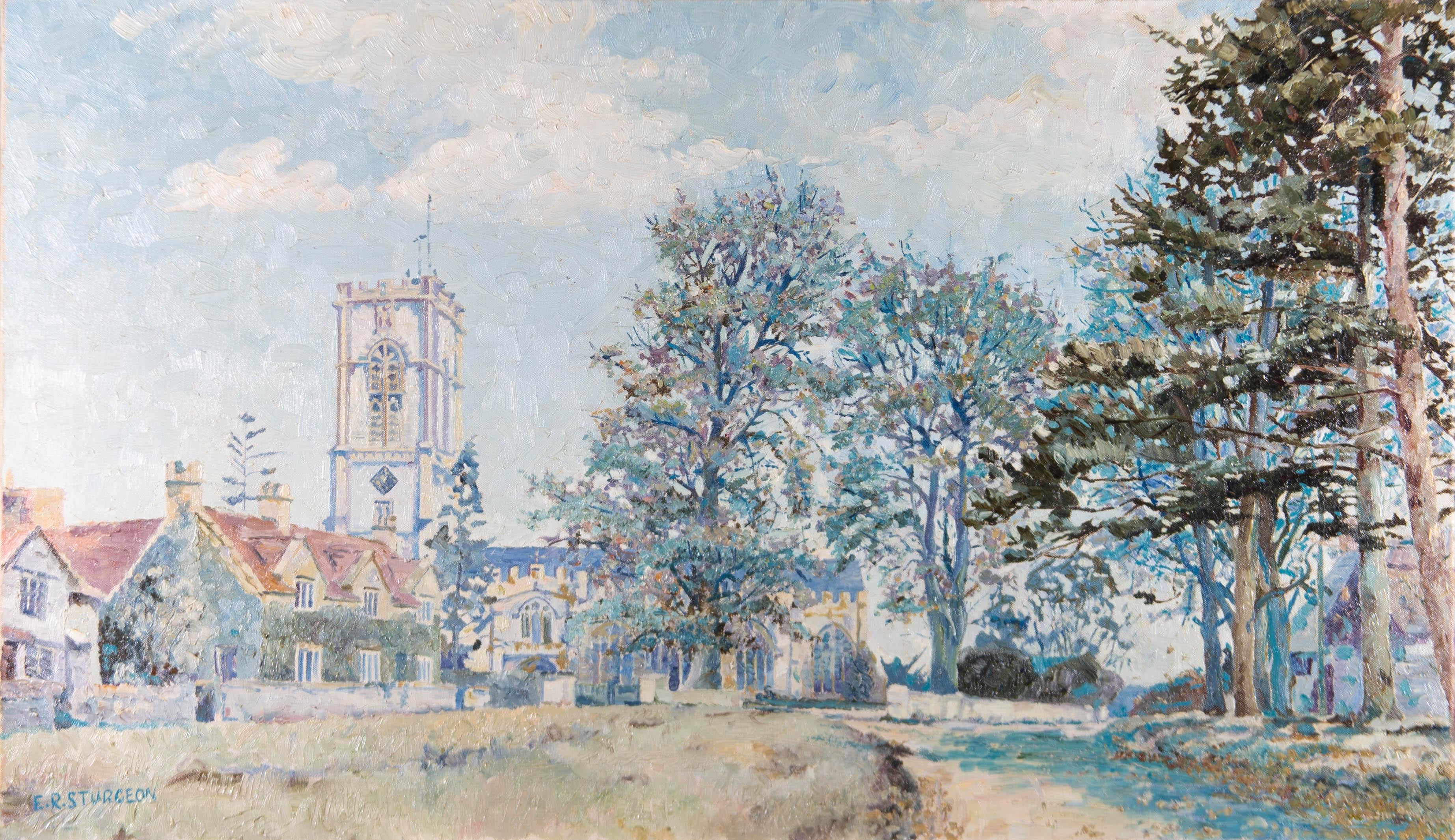 Unknown Landscape Painting - E. R. Sturgeon (1920-1999) - Mid 20th Century Oil, Impressionistic Church