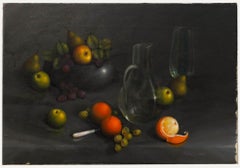 E. Reekie - 1968 Huile, étude avec étain, verre et fruits