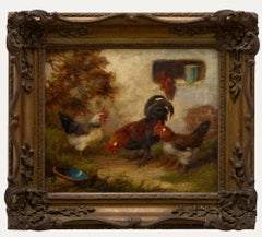 Antique E. S. England  - 19th Century Oil, Feeding Chickens