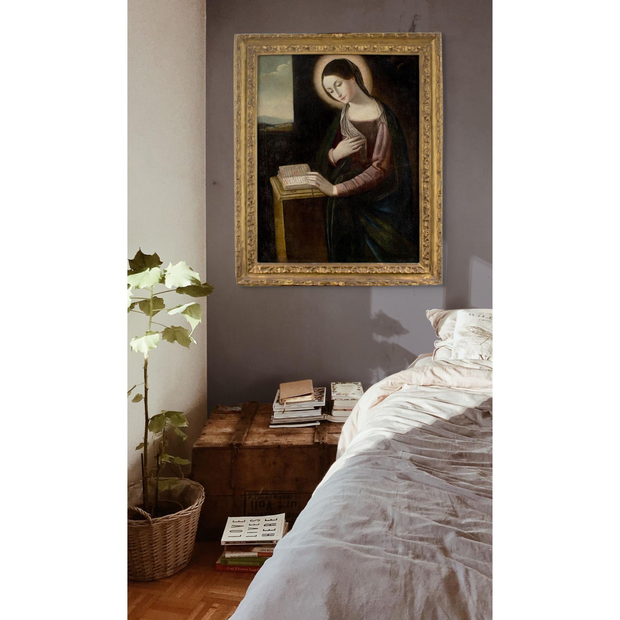 Early 17th-Century Bolognese School, Annunciation, The Reading Madonna - Black Portrait Painting by Unknown
