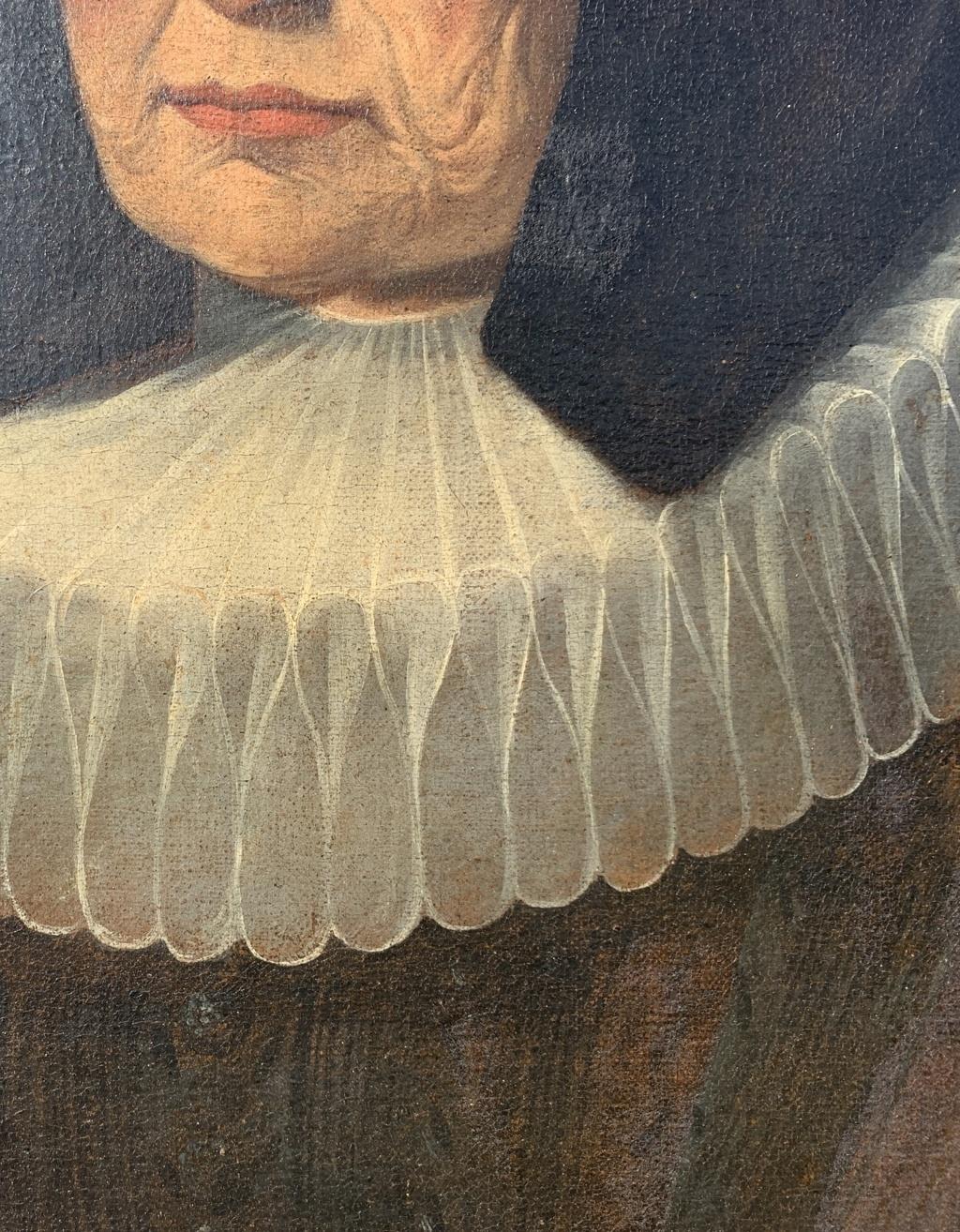 Ritratto olandese dell'inizio del XVII secolo - Signora in pelliccia - Olio su tela fiammingo 3