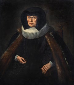 Ritratto olandese dell'inizio del XVII secolo - Signora in pelliccia - Olio su tela fiammingo