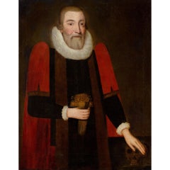 Early 17th-Century English School Portrait Of Edward Hill & Original Gloves