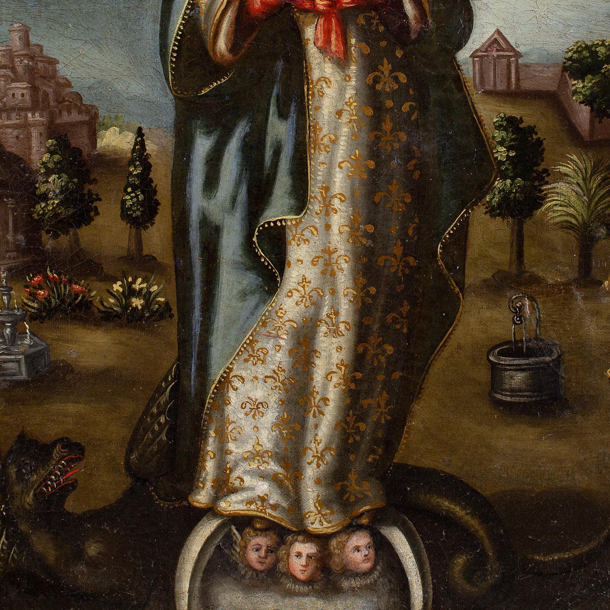 Frühe spanische Kolonialschule aus dem 17. Jahrhundert, Jungfrau von der Unbefleckten Empfängnis im Angebot 2