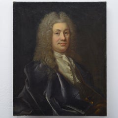 Early 18th Century European Baroque Portrait of Noble Gentleman Oil Canvas