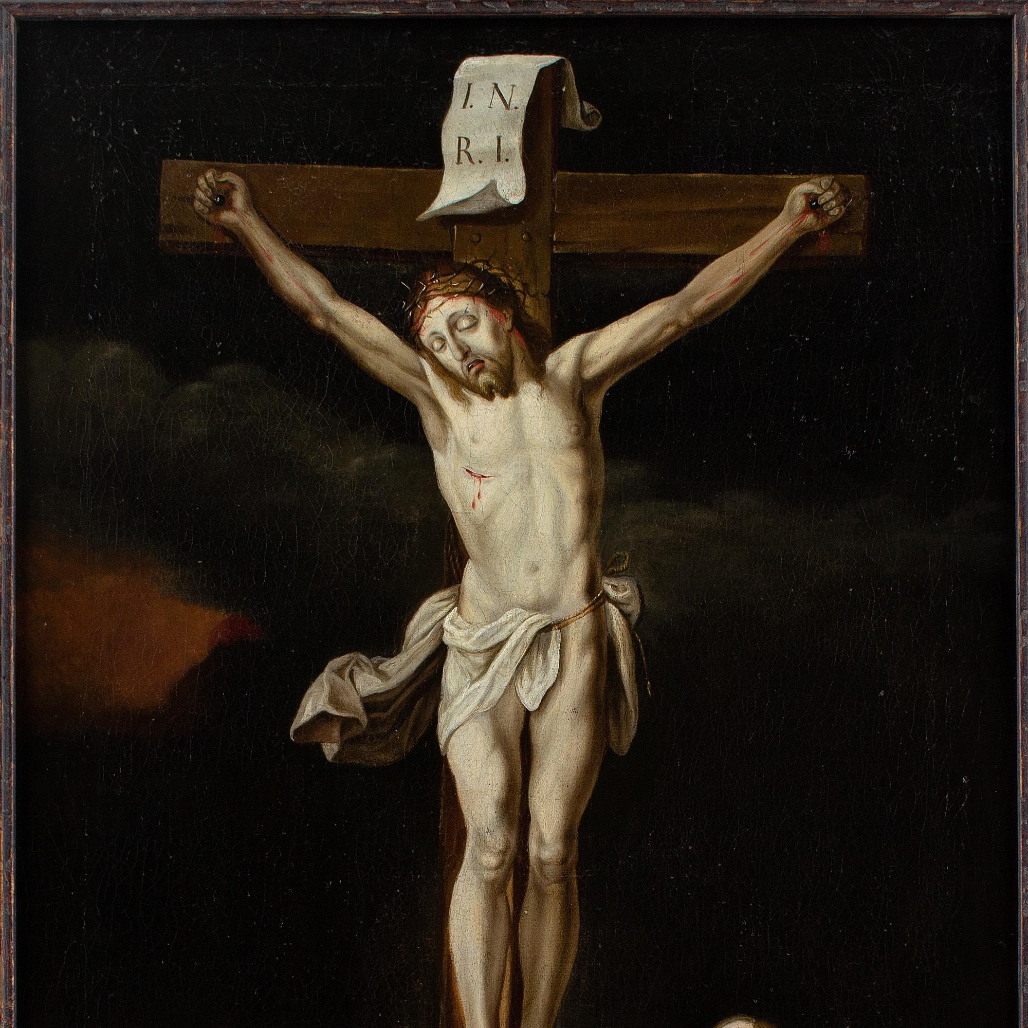 Escuela flamenca de principios del siglo XVIII, Cristo en la cruz con María Magdalena en venta 2