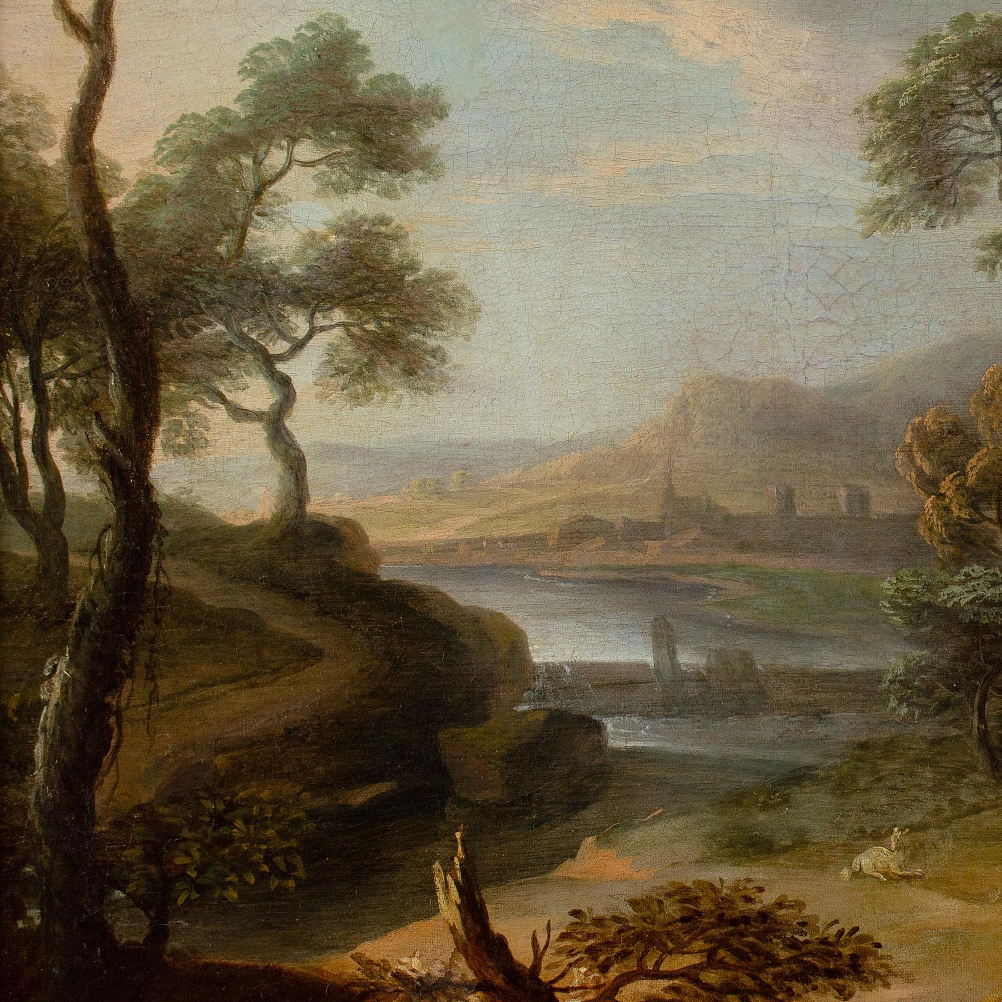 Early 18th-Century French School, Classical Landscape With Ruins & Figures For Sale 3